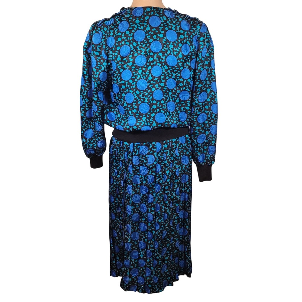 Vintage 80s Silk Abstract Art Skirt Set Blue Jacquard‎ M 10 Tracksuit Maximalist - Picture 2 of 8